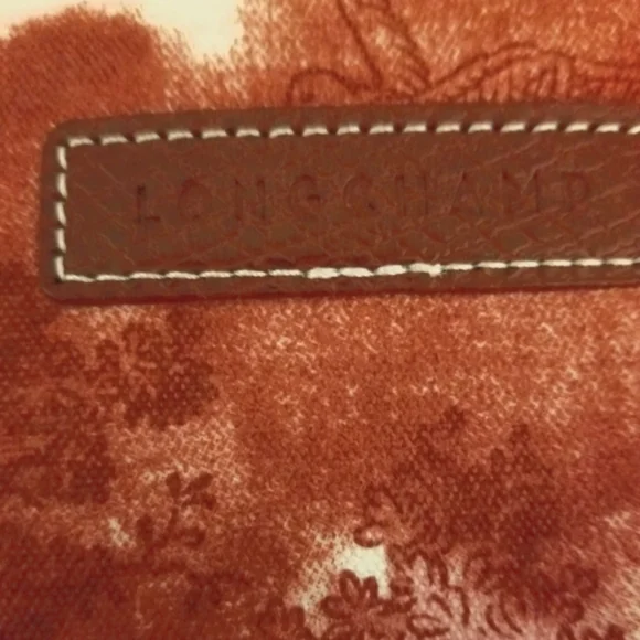 Longchamp Red & White Canvas Toile de Jouy Tote Bag - Picture 6 of 15